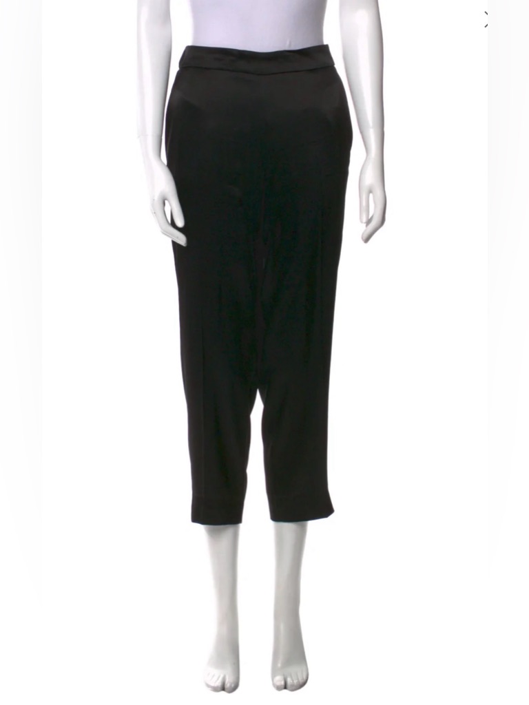 Escada Black Satin Cropped Trousers Tailored Pants - Size 42 (Eu) / 12 (Us)